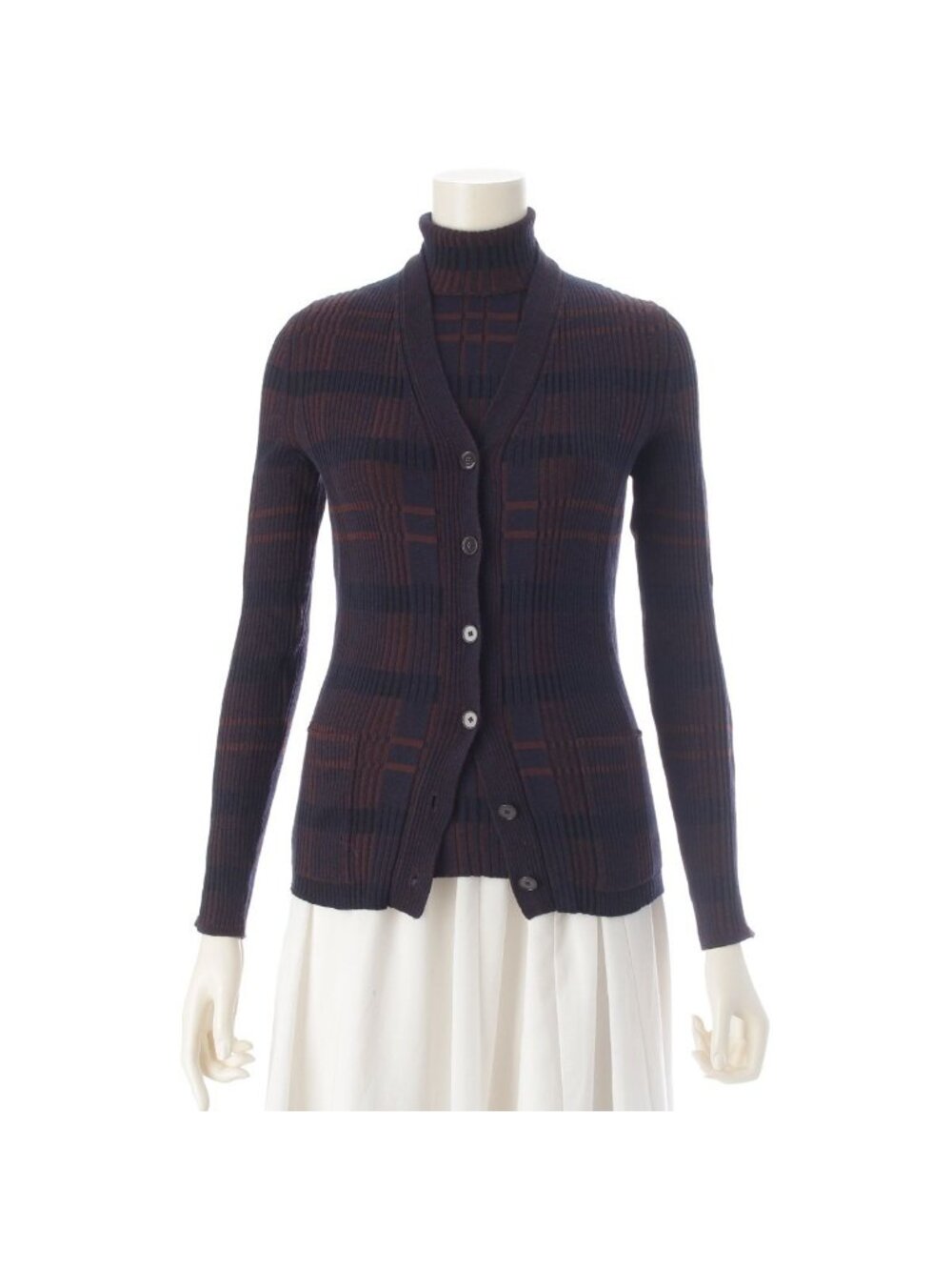 Hermes Knit Check Sleeveless Top Cardigan Ensemble Navy Orange SM